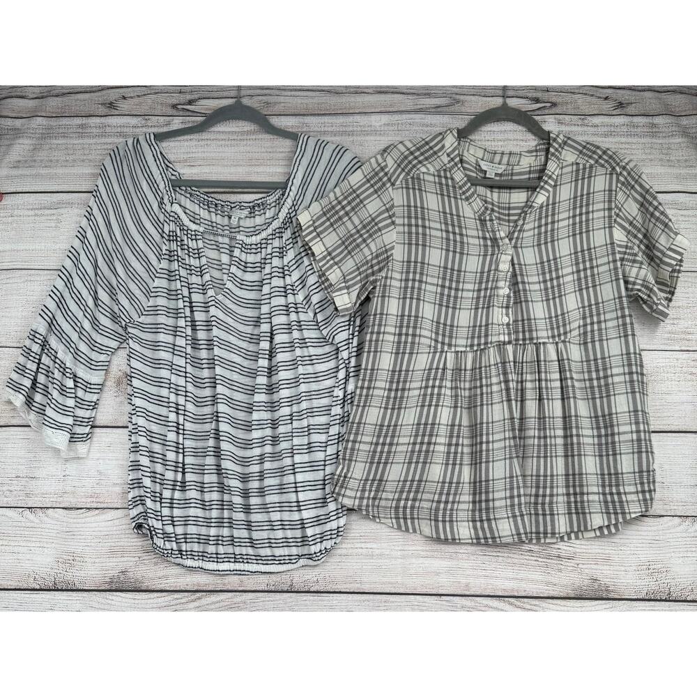 Lot of 2 Lucky Brand Blouses Womens Medium Gray White Black